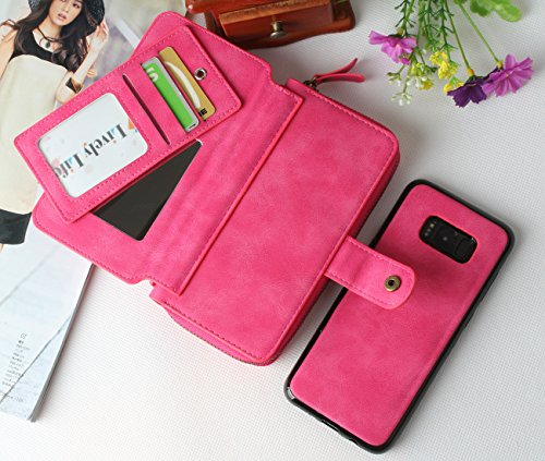Galaxy S8 Hülle, Lively Life PU Leder Wallet Hülle Multifunktions Abnehmbare Reißverschluss Schutzhülle Flip Case Cover mit Kartenfächer Card Slot Geldbörse Geldbeutel Schutz Tasche für Samsung Galaxy S8 – Rosa - 4