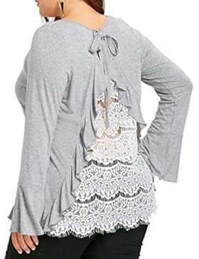 Hot Sale Bekleidung Damen AMUSTER Plus size Damen Oberteil Frauen Spitzenhemd Langarm Casual Shirt Tops Bluse...