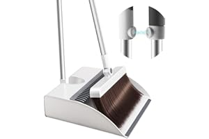Manfore Ensemble pelle et balayette Set de balayage Doux long manche Aimants et dents en tôle Pelle à fermeture automatique et tête de balai réglable à 360 ° Pour cuisine bureau coin étroit