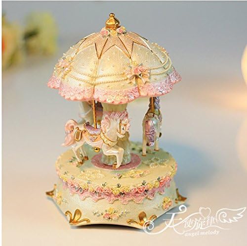 Double core hyperbolic carousel music box lights light music box creative birthday gift girlfriend romantic,yellow