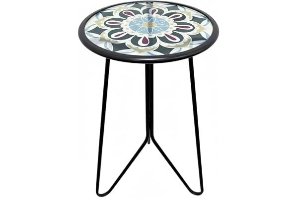 LIFFY Petite table d'appoint d'extérieur ronde en verre avec cadre en métal, support décoratif pour plantes et table d'appoint pour terrasse, jardin, cour, cuisine, porche - 30,5 cm