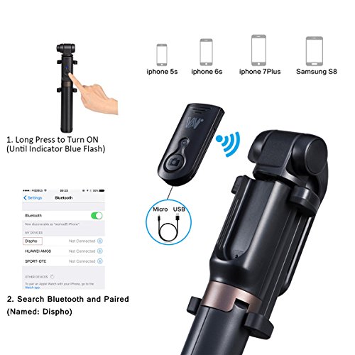 ASEL Bluetooth Selfie Stick Stativ, 2 in 1 Selfie-Stangen mit Bluetooth-FernauslÃ¶ser, Ausfahrbar Kabelgebunden Stab mit Monopod Erweiterbar 360Â° Rotation fÃ¼r iPhone 6 6s 7 7plus, Samsung, Smartphone