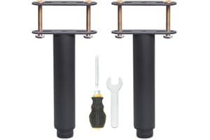 HAOMEO Pied de Lit Universel, Pieds pour Sommier à Lattes sans Perçage | Hauteur: 25cm(+20cm) Reglable | Design: Noir | Matériel: Metallique | Ronde ø3.8cm | pour le Cadre Central | avec Boulons | Lot de 2