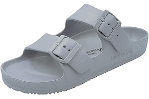 VICT POPU Pantoletten Damen mit Fussbett Sandalen Flach Rutschfest Sommer Badelatschen Lässig EVA Slides Erwachsene Schlappen