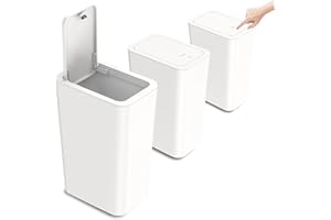 Kongming Mülleimer Bad 3 stück Mülleimer Küche Schmal, Badmülleimer 10L Abfalleimer mit Deckel Geruchsdicht für Küchen, Badezimmer, Büro, Wohnzimmer, Schlafzimmer, WC (Mülleimer Weiß)