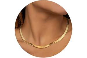 Finrezio Collier Or Chaine Serpent Plaqué Or 14 Carats pour Femme Collier Doré Bijoux Acier Inoxydable à Chevrons Collier Femme Réglable Couches Bijoux 3/5 MM (l) 36/38/40 CM (L)