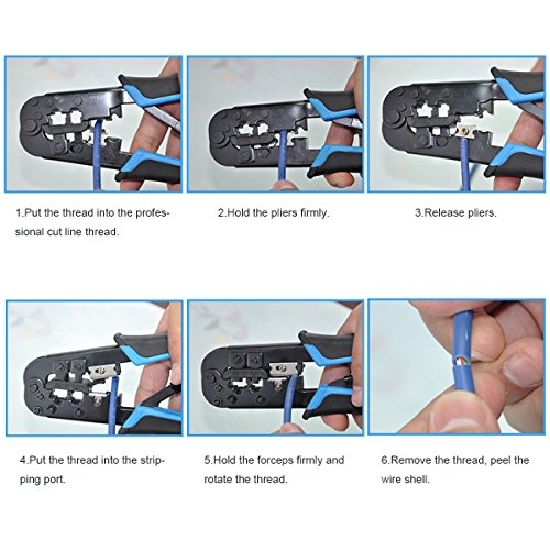 EIVOTOR Crimpzangen RJ 45 Handkrimpzange Doppelte Draht Crimpzange 8P 6P Klemmzange Abisolierzange Kabeltelefondraht Crimpzange RJ45 Kristall Crimpzangen Werkzeuge Kabelschuhe Tool Crimpwerkzeuge Kabelschuhzange für Abisolierung und Telefonleitung Druckleitung Strippen Schnittlinie - 6