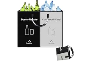 PIASHOW Pattumiera a 2 scomparti, 80 l, con manici in alluminio, pieghevole, raccoglitore per bottiglie, vuoti e rifiuti di vetro, sistema di raccolta differenziata a 2 scomparti, in plastica, vetro, colore