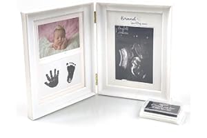 INSZKOOS Premier Cadre photo pour Bébé Cadre D'échographie Sonogramme Pliable Nouveau-né Cadre Photo Cadre Empreintes Bébé Photo Kit Avec Tampon Encreur - Bébé Photos Cadre Souvenir Roissance Record Cadeau