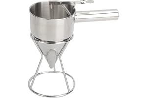 DAJASD Entonnoir à piston en acier inoxydable, distributeur de pâte à crêpes avec support pour la maison, la cuisine, la boulangerie, les cupcakes, les gaufres, les portionneurs de pâte (argent)