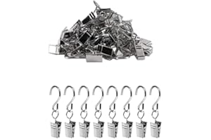 LTLSZRN 50 Stück Edelstahl Vorhang Clips Gardinen Metall Klammern mit Hängenden Haken, Silber,Clips Kleine Gardinen Klammern für Vorhänge Wohnaccessoires Badezimmer