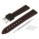 BEWISH 24mm Silikon Uhrenarmband Gummi Rote Linie Ersatzband Edelstahl Metall vergoldete Faltschließe Wechselarmband Wrist Strap Watch Band