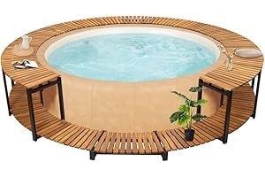 KOIECETA Akazienholz Massiv Whirlpool Verkleidung Witterungsbeständig Umrandung Poolumrandung Poolverkleidung 273x53cm Aluminiumrahmen