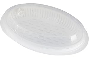 JINGLING cocina para microondas Vaporizador pescado y microondas, plato gran, bandeja vapor con tapa transparente para horno y verduras para horno (18,4 × 32 × 10 cm)
