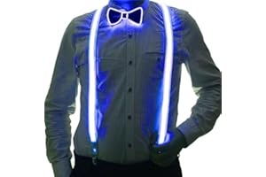 PTUI Lot de 2 bretelles et nœud papillon lumineux à LED pour homme - Parfait pour festival de musique, fête costumée d'Halloween