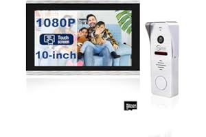 ANJIELO SMART Sonnette vidéo avec caméra 1080p Enregistrement automatique Vision nocturne infrarouge Objectif grand angle 160 ° Détection de mouvement PIR Écran tactile 10 pouces Sonnette vidéo Interphone