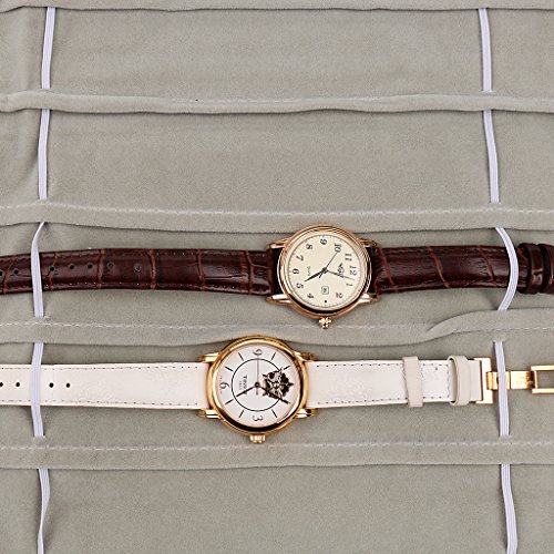 Generic Samt Schmuckrolle Damen Schmuck Uhren Kette Ohringe Aufbewahrung – Schwarz, Grau Uhren, 55 x 82 cm - 3
