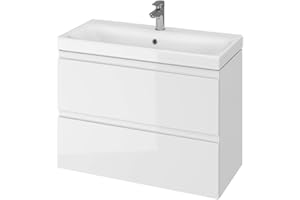 ‎VBCHOME VBChome Badmöbel Weiß 80 cm Slim Waschbecken mit Unterschrank Waschtisch 2-Schubladen Moduo Waschbeckenunterschrank Badezimmerschrank Badschrank