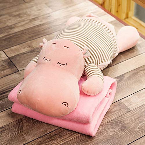 Mieoson Multifunctional bench Cartoon Hippo Warm Hand Pillow Quilt Dual-use Home Office Cushion Nap Pillow Blanket