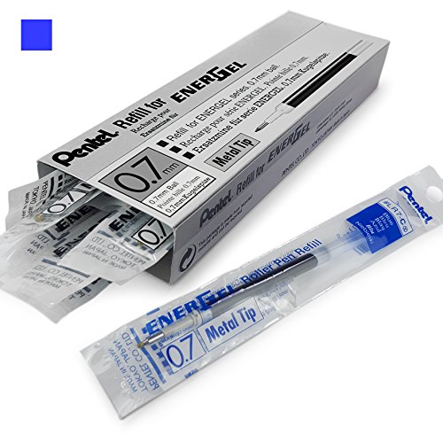 Box von 12 x Pentel LR7 Energel 0.7 mm Refill Metall Spitze – Passt EnerGel XM, BL77/Gelstift BL57/BL37, blau Tinte