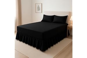 BLOOM BLENDS 100% Egyptian Cotton Fitted Valance Sheet – 16"/40cm Extra Deep Pocket, Easy Care & Machine Washable, Luxury Frilled Bed Sheet – Single, Double, King Sizes (Black, Double)