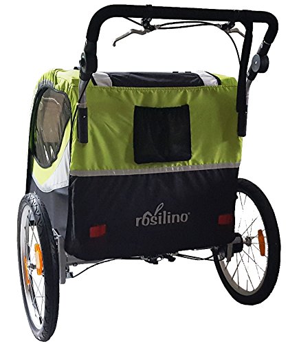 Fahrradanhänger TOURING grün mit Zubehör (Buggyrad, Joggerrad mit Bremse, Regenverdeck, Faltgarage, Sitzpolster u.v.m.), rosilino Kinderfahrradanhänger - 6