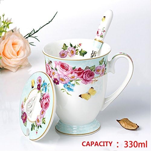 Water cup Coffee cup Ceramic coating Couples Mugs Spoons with lid Coffee cup Bone china Milk cup-R 10x13cm(4x5inch)