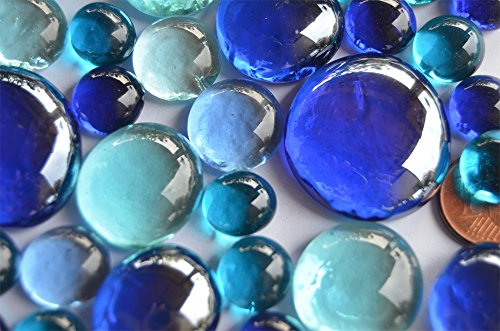 118g. Glasnuggets Blaumix, 4 versch. Größen 1-3 cm Deko Steine ca. 52 St. - 2