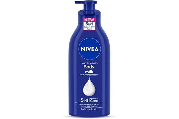 NIVEA Nourishing Body Milk 600ml Body Lotion with Hyaluronic Acid 72Hr Hydration Deep Moisture Care for Very Dry Skin Enriched with Almond Oil Smooth, Radiant & Healthy Looking Skin Care