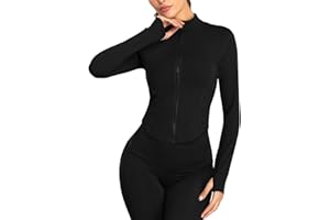 XDSP Veste de Sport Femme Respirante Veste de Course Zip Manches Longues Yoga Running Schage Rapide Lger avec Fermeture clair Haut de Fitness avec Trous pour Les Pouces Jogging Randonne
