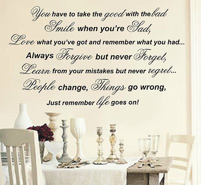 Vinylgraphicsonline Extra Large Just Remember Life Goes On Wall Art Quote Sticker Wa049 , Color : White , Size : 100Cmx58Cm