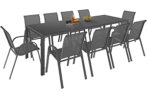 IDMarket - Salon de Jardin Madrid Table 240 CM et 10 chaises empilables Gris Anthracite
