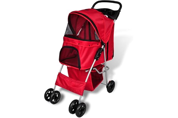 vidaXL Poussette pour Chiens Chats Animaux Chariot Freins Sac à Provisions Rouge