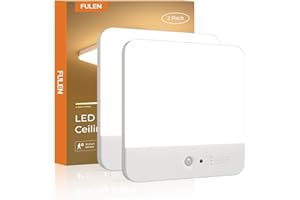 FULEN Plafoniera LED Soffitto con Sensore di Movimento, Senza Fili Lampadario Bagno, Lampada LED Ricaricabile da 6000 mAh Batteria, Lampadari Moderno per Cameretta, Cucina, Balcone, Garage, 2 Pacchi