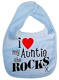 Dirty Fingers, I love my Auntie she Rocks x, Baby Cute Feeding Bib, Pale Blue