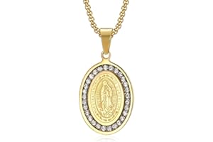 BOBIJOO JEWELRY - Colgante Medalla de Nuestra Señora de Guadalupe de Diamantes de imitación de Oro