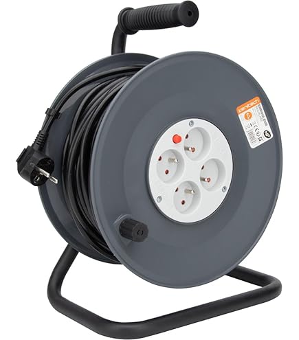 Electraline 49242 IP44 kabelhaspel 40M speciale buitenkabel N05V3V3-F 3G1.5, bruikbaar tot -35 °C, olie- en UV-bestendig en bovendien extreem slijtvast met 4 veiligheidsaansluitingen