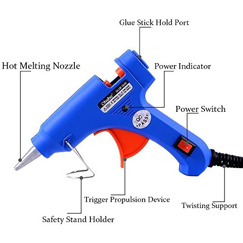 Ohuhu® Heißklebepistole Klebepistole Heißluftpistole Glue Gun Hotmelt Glue Gun 20W mit 25 Stücke Hot Melt Glue Sticks Klebesticks Heißklebesticks Heißklebestifte (blau) - 3