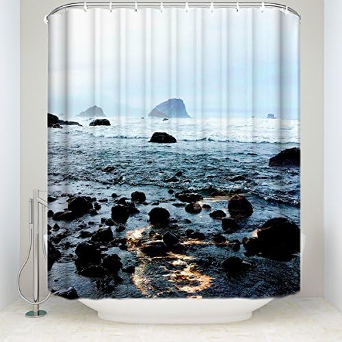 Mildew Resistant Fabric Shower Curtain Bathroom Shower Curtain With Hooks Waterproof/Water-Repellent&amp;Antibacterial Eco Friendly Shower Curtain Beach Sunset Shadows Print,72x72in