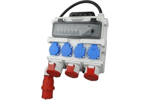 PREIS-ZONE Doktorvolt - Distributore di corrente con prese Bals 4 x 230 V, 2 x 16 A, 1 x 32 A, 400 V, interruttore LS, interruttore FI, cavo con spina, distributore di corrente da parete, con cavo di sicurezza,