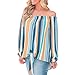 Produktbild Jaminy Bluse Damen Shirt Schulterfrei Oberteile Tops Sommer Gestreift Rundhals Mode Hemd Elegante Tank Tops Longshirt S-2XL (M, Blau)