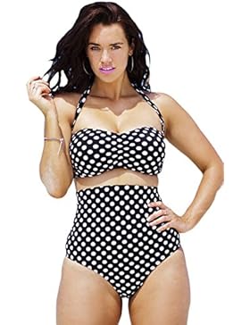 Nuovo da donna taglie forti nero & bianco a pois, con allacciatura dietro al collo vita alta bikini Swimwear Beachwear...