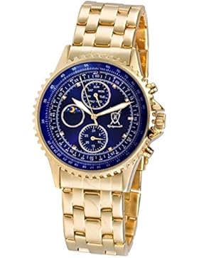 Konigswerk Herren Gold Armband Uhr Ziffernblatt blau Diamant Stil Multifunktion Tag Datum Sonne Mond Konigswerk...