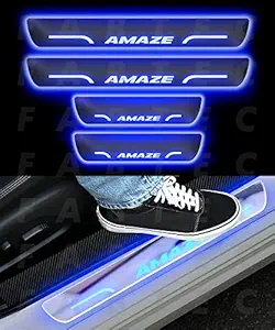 Fabtec Car Door Foot Step Led Sill Plate Compatible for Honda Amaze (Set of 4PCS, Blue)