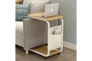 Shally Dogan Tavolino Ausiliario per Divano e Letto con Ruote Girevoli, Tavolo da Caffè e Appoggio, Supporto Carrello con Borsa Portaoggetti, Ideale per Soggiorno, Camera da Letto, Cameretta (Quercia)