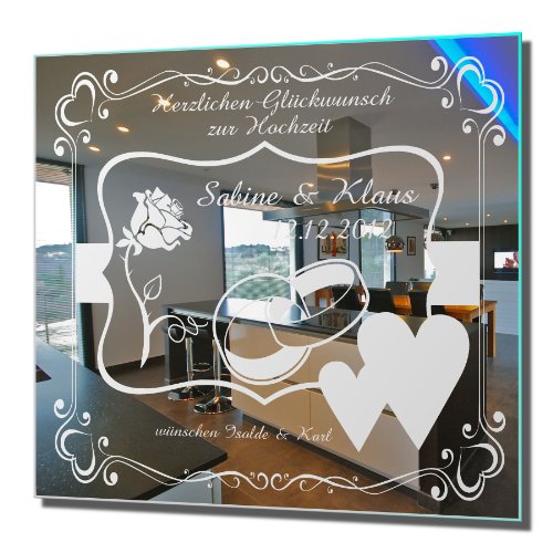 Motivspiegel Hochzeit 9 Spiegel mit Gravur Geschenk zur Hochzeit Wandbild Dekoration (30x30cm)