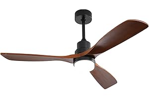 KPUY Ceiling Fan with Lights and Remote Control, Ceiling Fan with 3 Wood Blades, 3 Color Dimmable LED Light, 6 Speed Reversible Quiet DC Motor, for Living Room, Bedroom, Dining Room(132cm, Walnut)