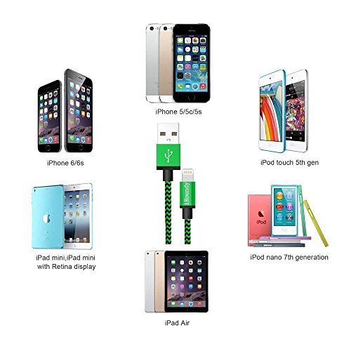 iRoundy 5 Pack Nylon iPhone Datenkabel Verbindungskabel USB Kabel mit Lightning Stecker Ladekabel für Apple iPhone 6 Plus/6 /5/5S/6s iPad 4 iPad Mini/Air iPod 5 und iPod7 Arbeitet mit neuesten iOS - 5