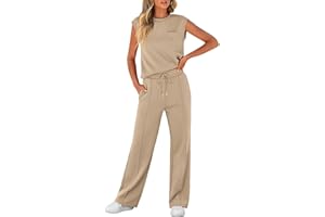 LLECDASEUI Women's Summer 2 Piece Outfits Casual Sleeveless Sweatsuits Matching Wide Leg Tracksuits Lounge Sets Fashion Clothes