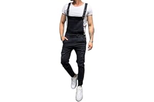ORANDESIGNE Herren Denim Latzhose Overalls Jeanshose Männer Cargo Jeans Retro Jumpsuit Arbeitshose Blau Arbeitslatzhosen Loose Fit Latzanzug Jumpsuit